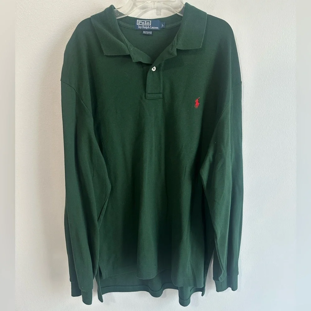 Polo Ralph Lauren Men's Dark Green Polo Shirt size Large Long Sleeve